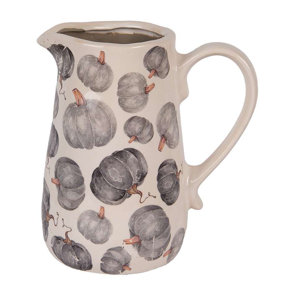Clayre&Eef Decoratie Kan 16x12x18 cm Beige Grijs Keramiek Pompoen