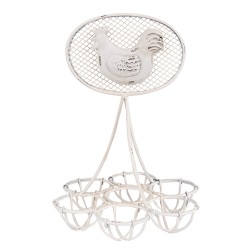 Clayre & Eef Suport d'oeufs Ø 15x22 cm Blanc Métal Poulet