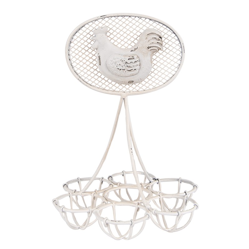 Clayre & Eef Suport d'oeufs Ø 15x22 cm Blanc Métal Poulet