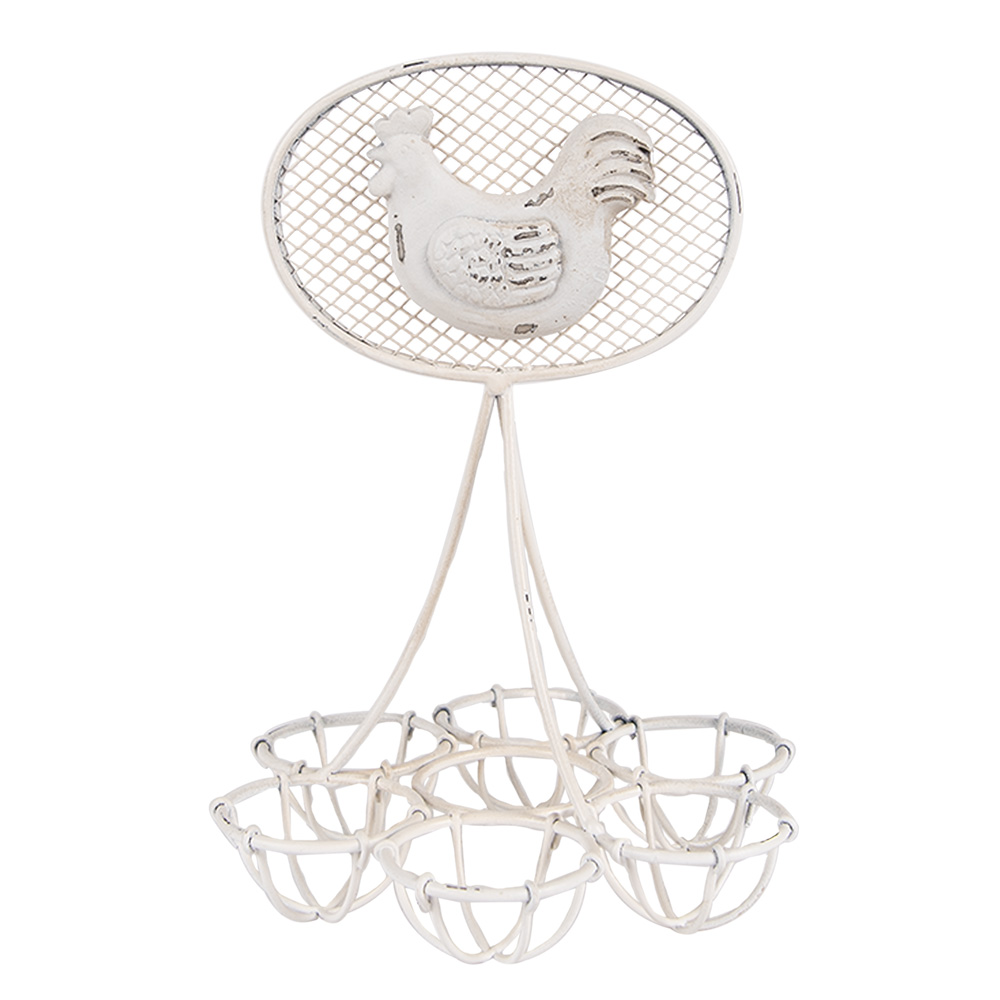 Clayre&Eef EierhouderØ 15x22 cm Wit Metaal Kip afbeelding