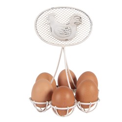 Clayre & Eef Suport d'oeufs Ø 15x22 cm Blanc Métal Poulet