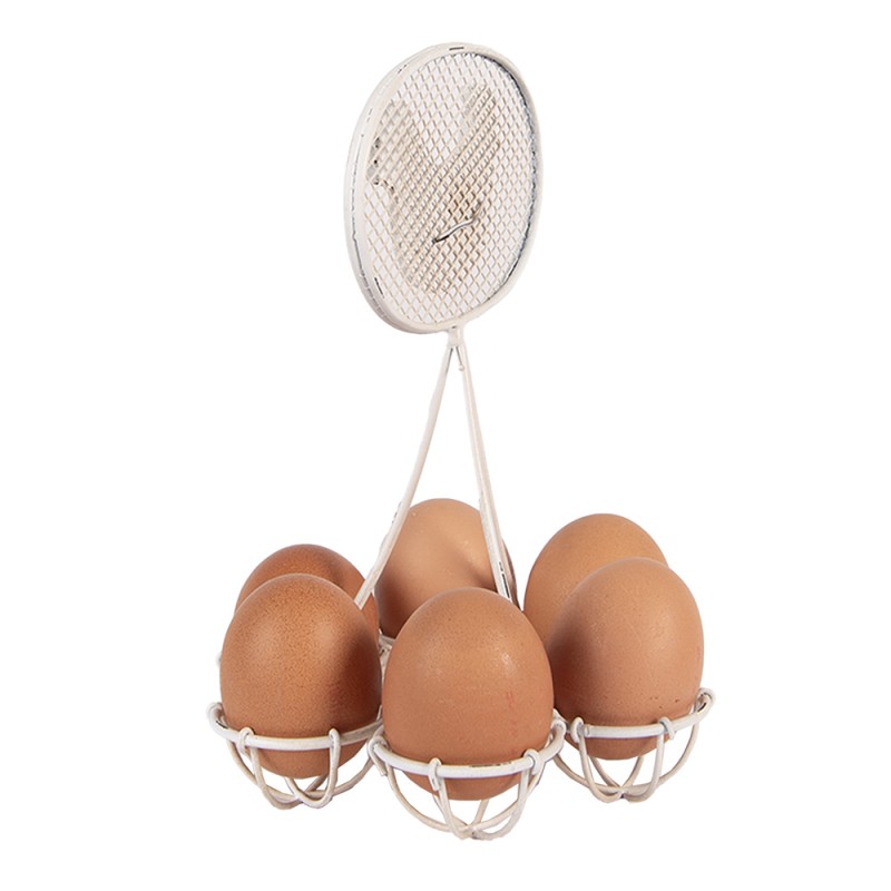 Clayre & Eef Suport d'oeufs Ø 15x22 cm Blanc Métal Poulet