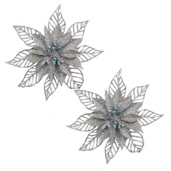 Clayre & Eef Kersthanger Set van 2 Kerstster 15 cm Zilverkleurig Kunststof