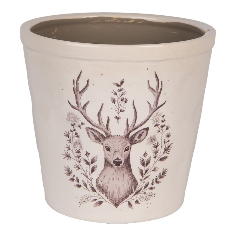 Clayre & Eef Blumentopf Ø 21x20 cm Beige Keramik Hirsch
