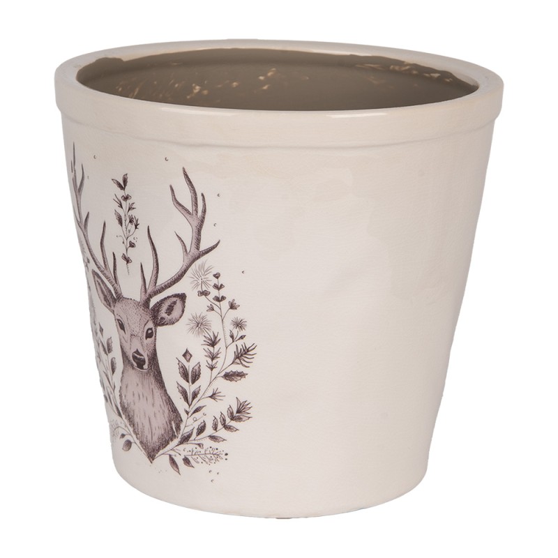 Clayre & Eef Blumentopf Ø 21x20 cm Beige Keramik Hirsch