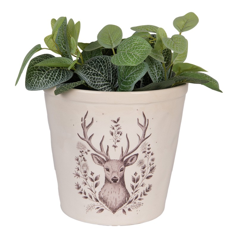 Clayre & Eef Blumentopf Ø 21x20 cm Beige Keramik Hirsch