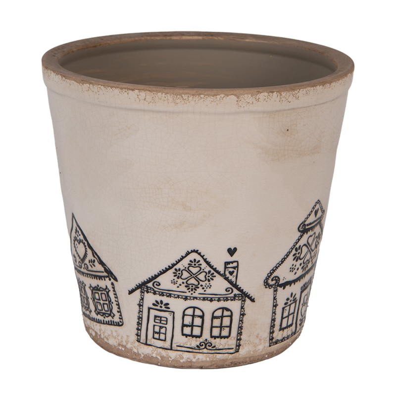 Clayre & Eef Blumentopf Ø 21x20 cm Beige Keramik Lebkuchenhaus