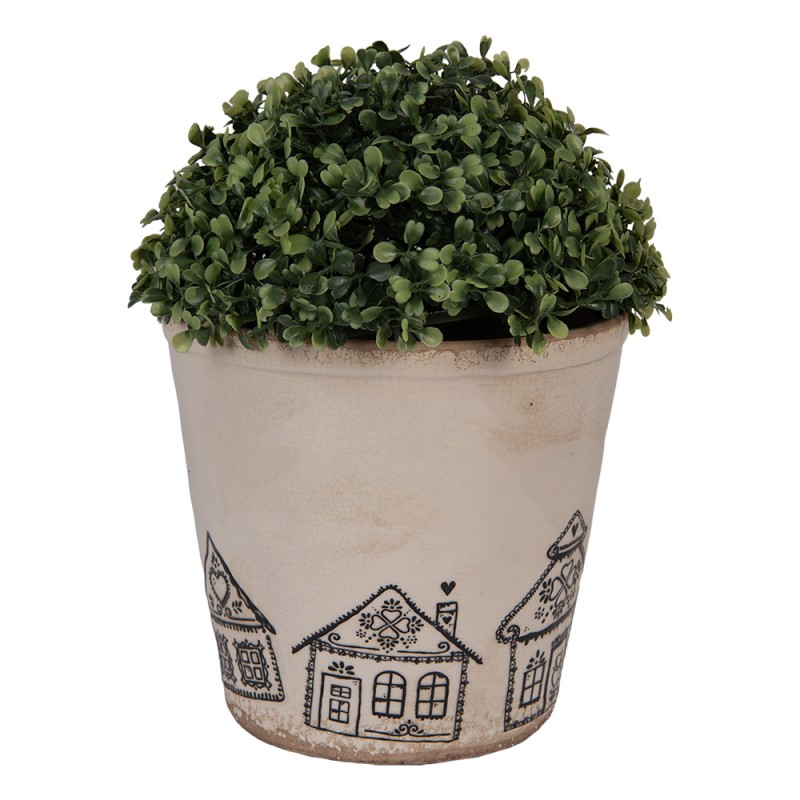 Clayre & Eef Blumentopf Ø 21x20 cm Beige Keramik Lebkuchenhaus