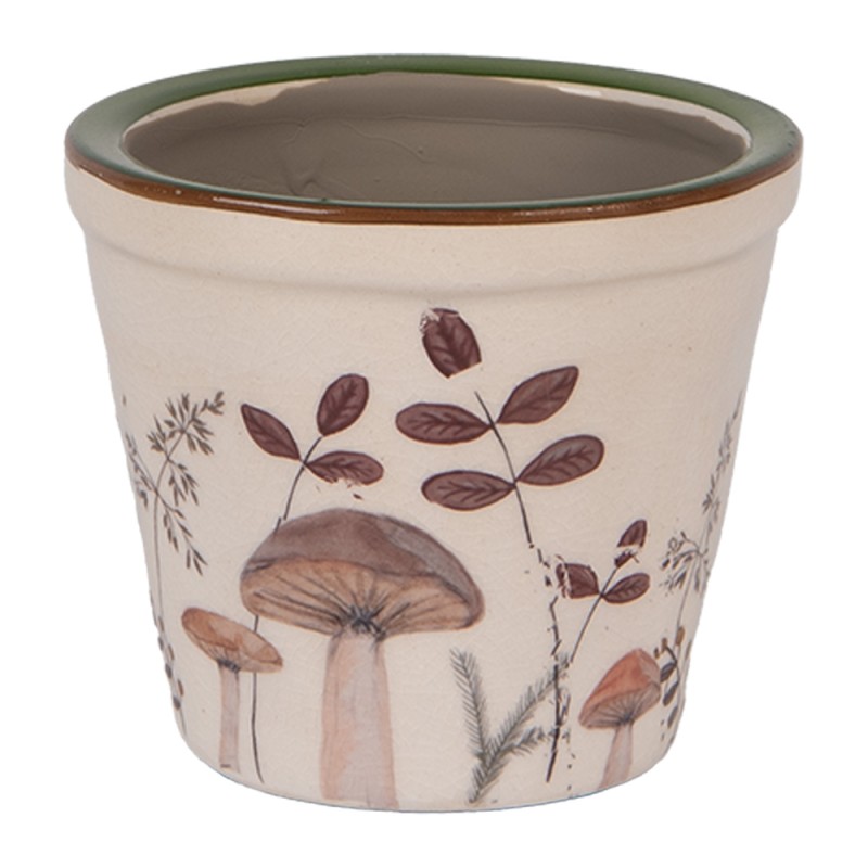 Clayre & Eef Blumentopf Ø 8x7 cm Beige Keramik Pilze