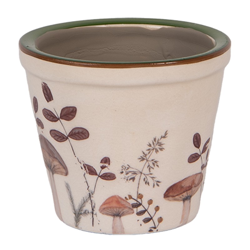 Clayre & Eef Blumentopf Ø 8x7 cm Beige Keramik Pilze