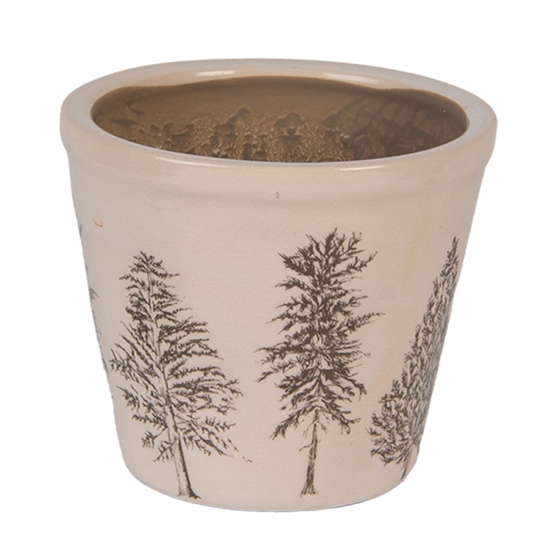 Clayre & Eef Blumentopf Ø 12x11 cm Beige Keramik Tannenbäume