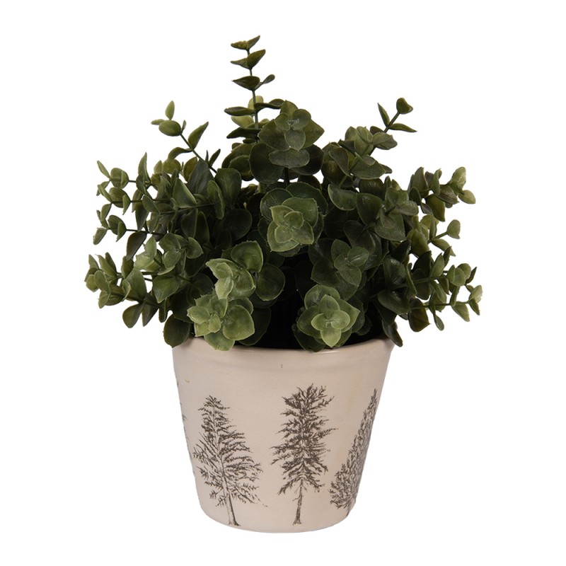 Clayre & Eef Blumentopf Ø 12x11 cm Beige Keramik Tannenbäume