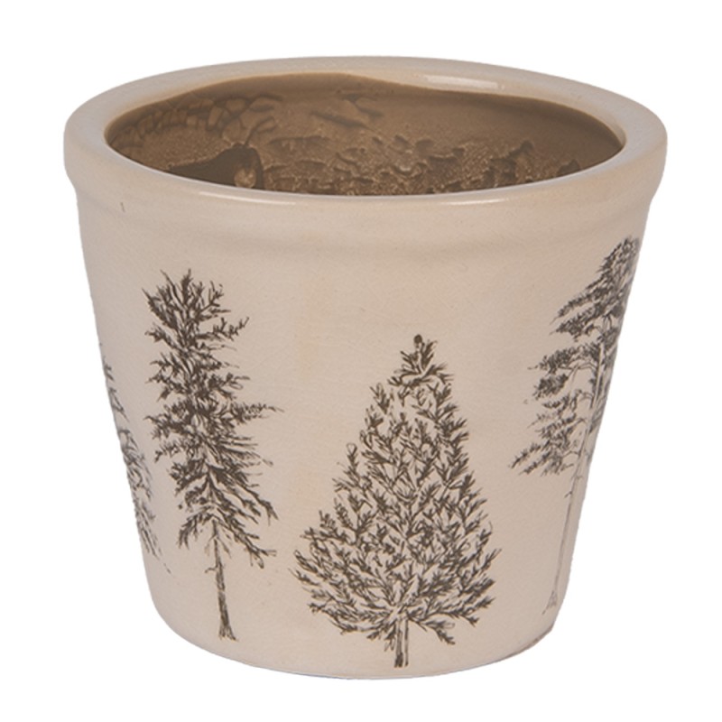 Clayre & Eef Blumentopf Ø 12x11 cm Beige Keramik Tannenbäume