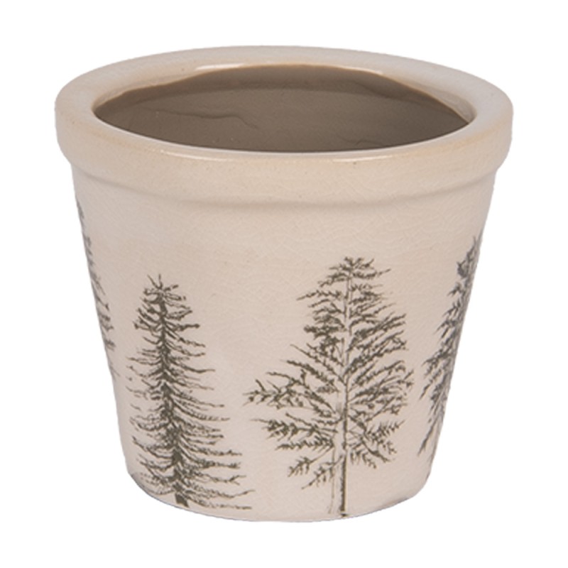 Clayre & Eef Blumentopf Ø 8x7 cm Beige Keramik Tannenbäume