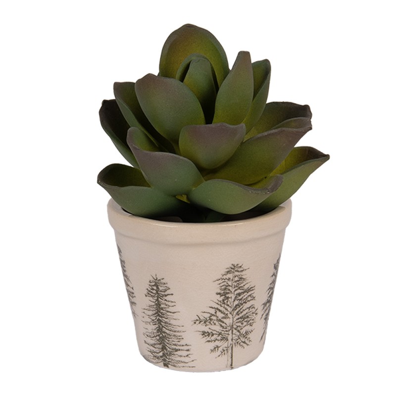 Clayre & Eef Blumentopf Ø 8x7 cm Beige Keramik Tannenbäume