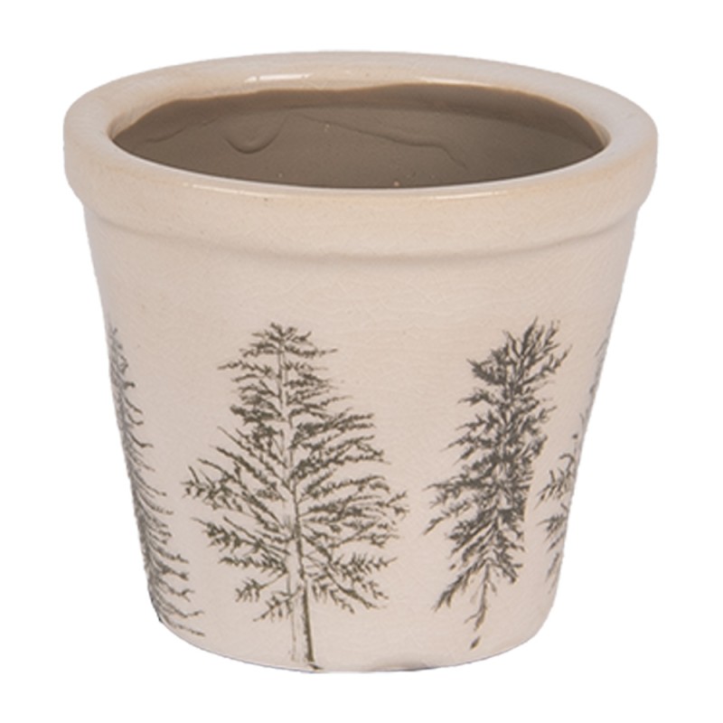 Clayre & Eef Blumentopf Ø 8x7 cm Beige Keramik Tannenbäume