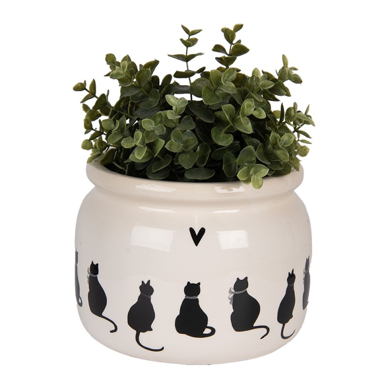 Clayre & Eef Fioriera Ø 20x15 cm Beige Ceramica Gatti