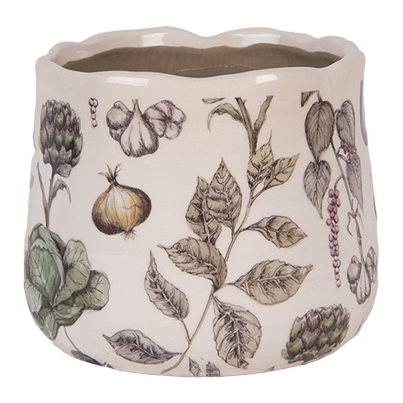 Clayre & Eef Fioriera Ø 14x12 cm Beige Ceramica Verdure