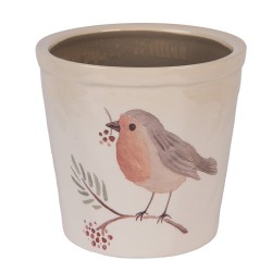 Clayre & Eef Fioriera Ø 17x16 cm Beige Ceramica Uccello