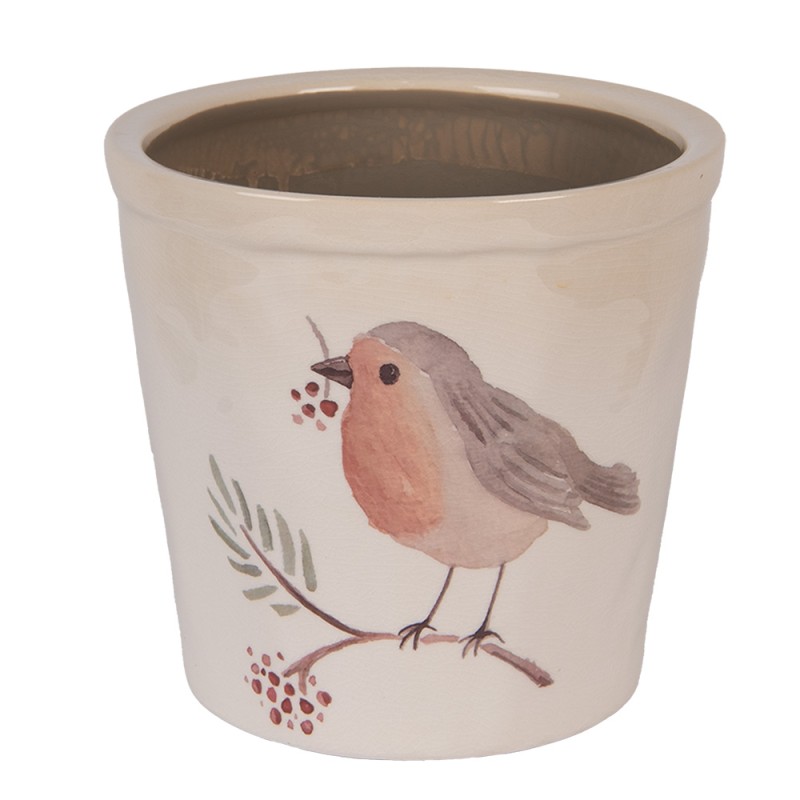 Clayre & Eef Fioriera Ø 17x16 cm Beige Ceramica Uccello