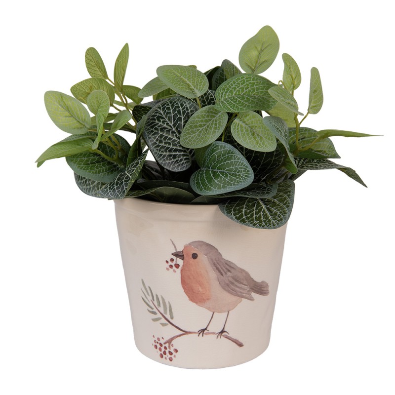 Clayre & Eef Fioriera Ø 17x16 cm Beige Ceramica Uccello