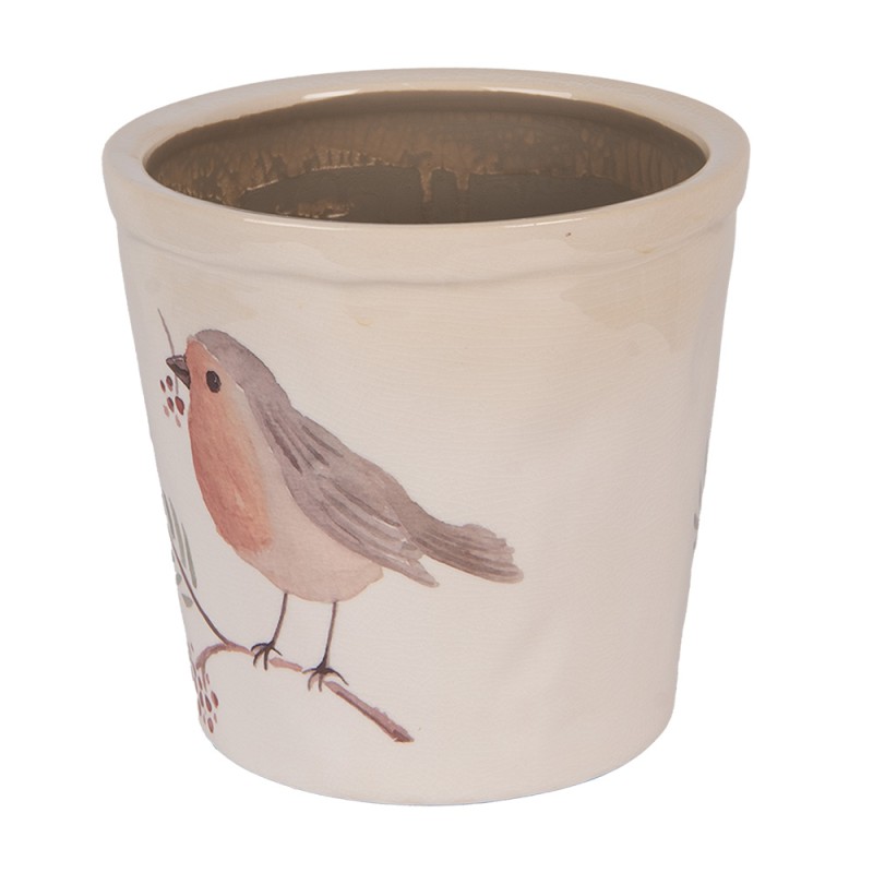 Clayre & Eef Fioriera Ø 17x16 cm Beige Ceramica Uccello