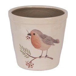 Clayre & Eef Fioriera Ø 15x14 cm Beige Ceramica Uccello