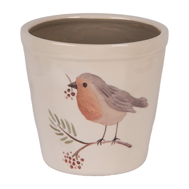 Clayre & Eef Fioriera Ø 15x14 cm Beige Ceramica Uccello