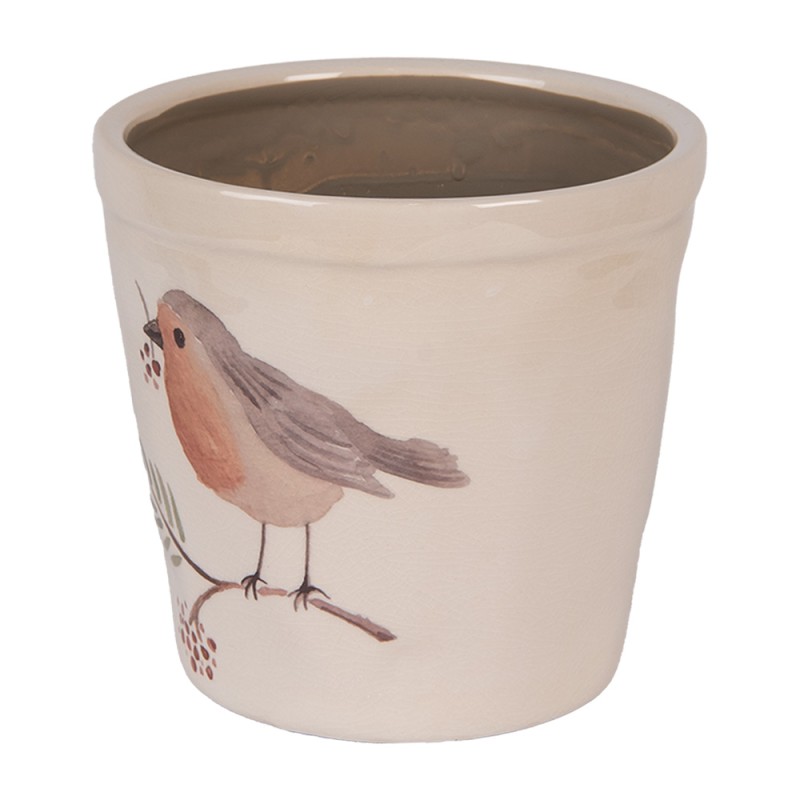 Clayre & Eef Fioriera Ø 15x14 cm Beige Ceramica Uccello
