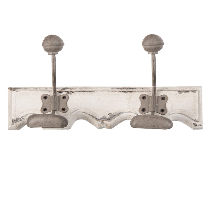 Clayre & Eef Wandkapstok 2 Haken 23x6x10 cm Wit Hout