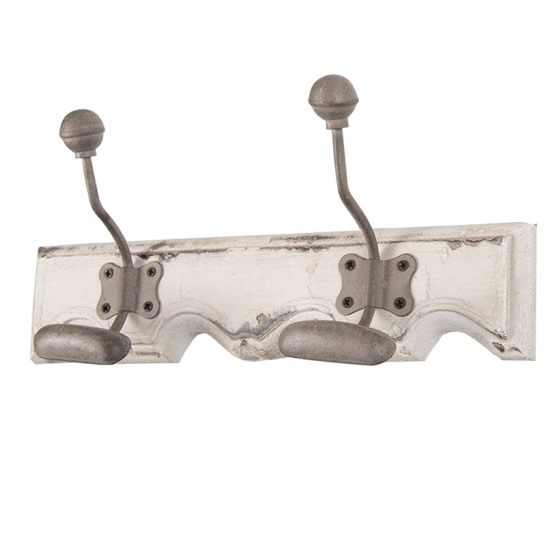 Clayre & Eef Wandkapstok 2 Haken 23x6x10 cm Wit Hout