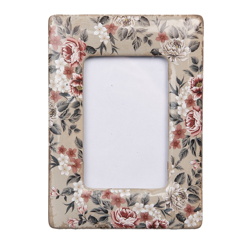 Clayre & Eef Cornice per foto 9x13 cm Beige Ceramica Fiori