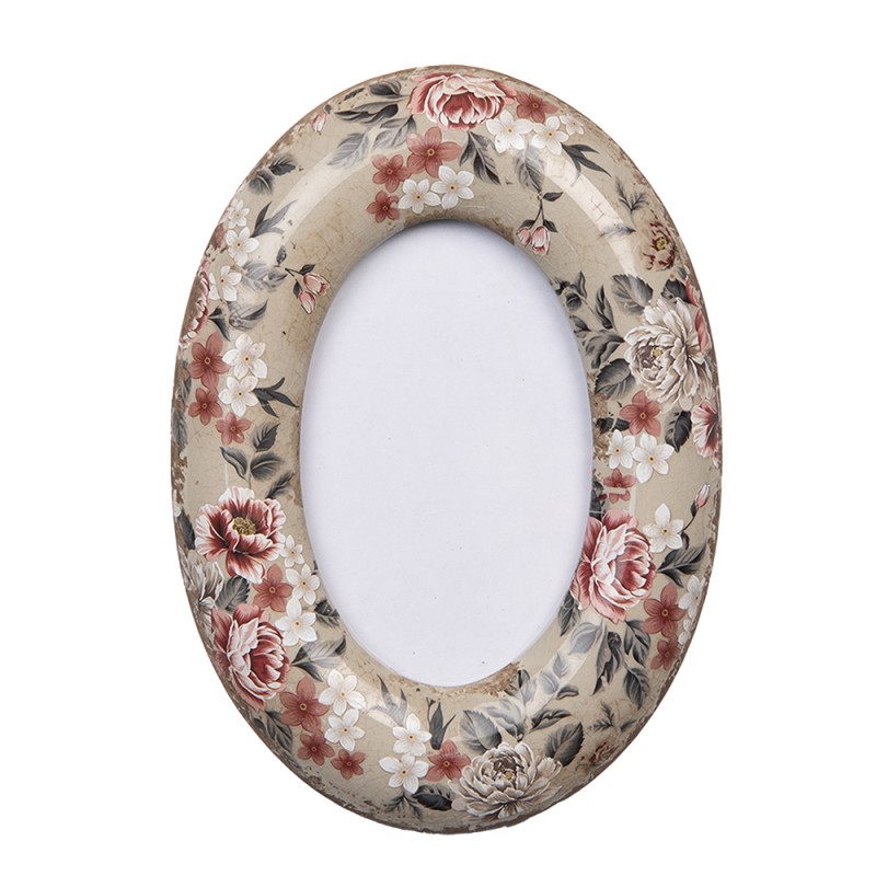 Clayre & Eef Photo Frame 9x13 cm Beige Ceramic Flowers
