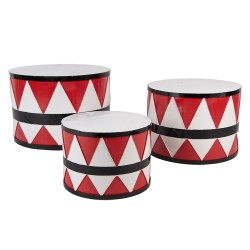 Clayre & Eef Decorazione di Natalizie Tamburo Ø 47/ Ø 39 / Ø 31 cm Bianco Rosso  Metallo