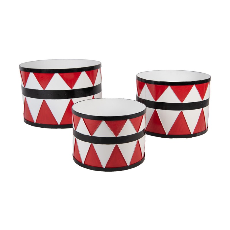 Clayre & Eef Decorazione di Natalizie Tamburo Ø 47/ Ø 39 / Ø 31 cm Bianco Rosso  Metallo
