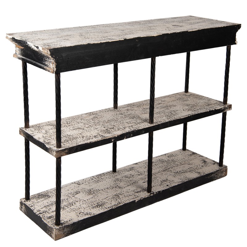 Clayre & Eef Tavolino da appoggio 120x40x90 cm Nero Beige Legno Metallo