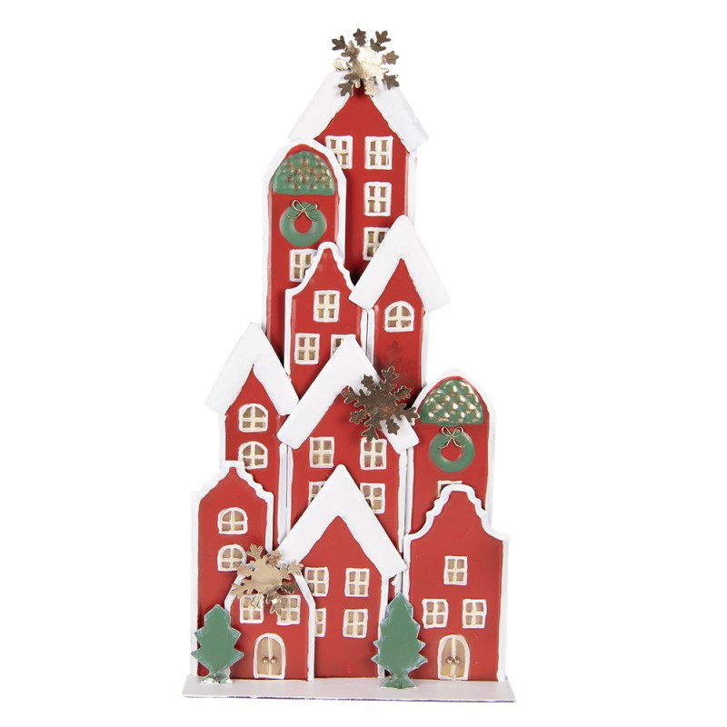 Clayre & Eef Kerstdecoratie Beeld Huis 28x8x56 cm Rood Metaal