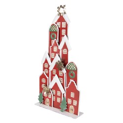 Clayre & Eef Kerstdecoratie Beeld Huis 28x8x56 cm Rood Metaal