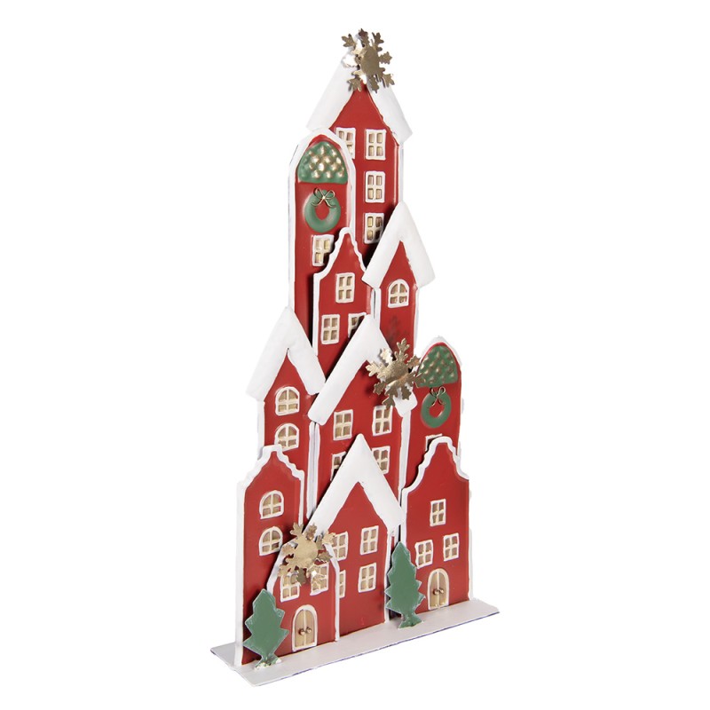 Clayre & Eef Kerstdecoratie Beeld Huis 28x8x56 cm Rood Metaal