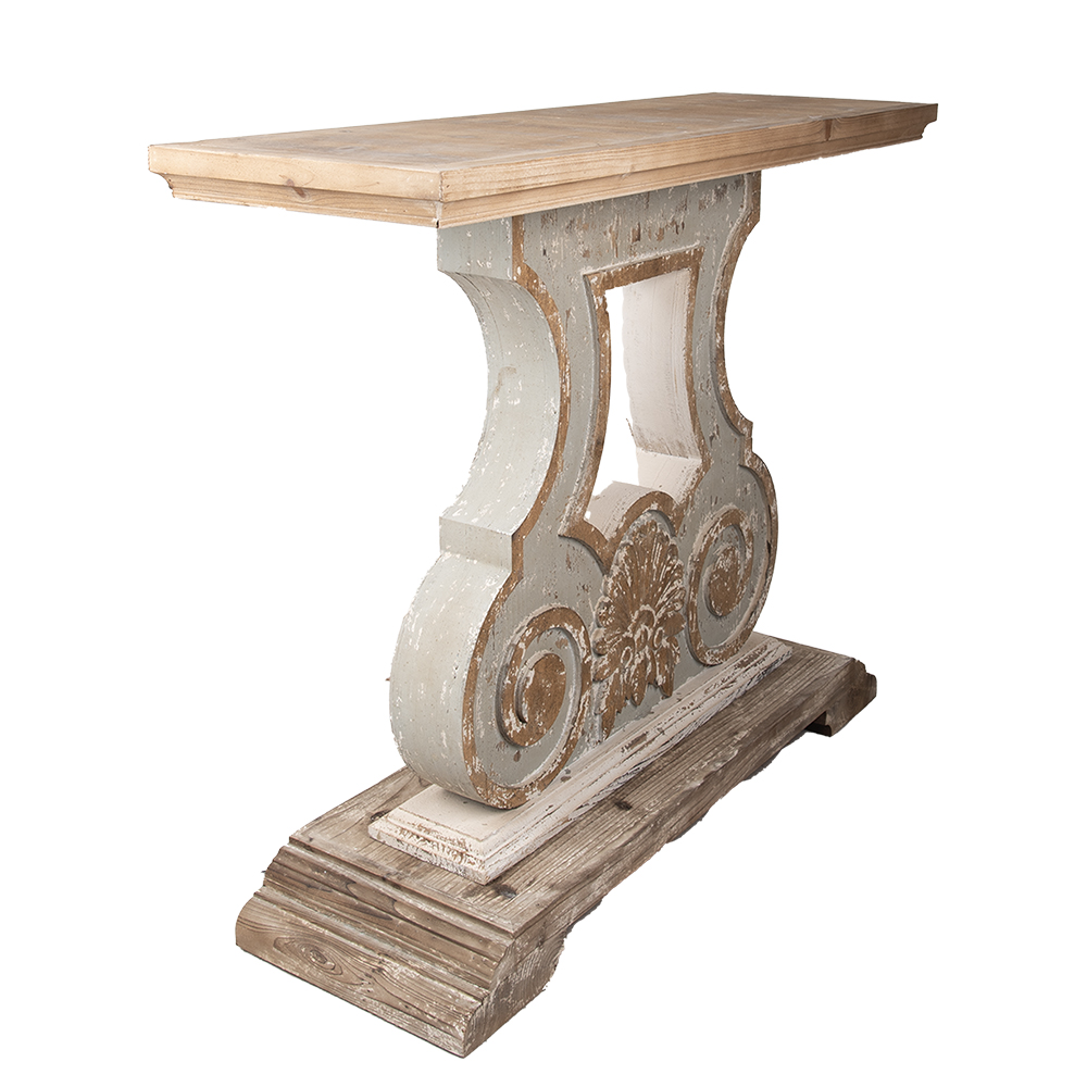 Sidetable 121X40X99 Cm Beige Grijs Hout-image
