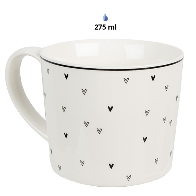 Clayre & Eef Tazza 275 ml Bianco Ceramica Cuoricini