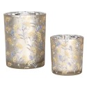 Clayre & Eef Teelichthalter 2er Set Ø 7x8 / 10x13 cm Grau Glas Blumen