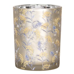 Clayre & Eef Porte-bougie set de 2 Ø 7x8 / 10x13 cm Gris Verre Fleurs
