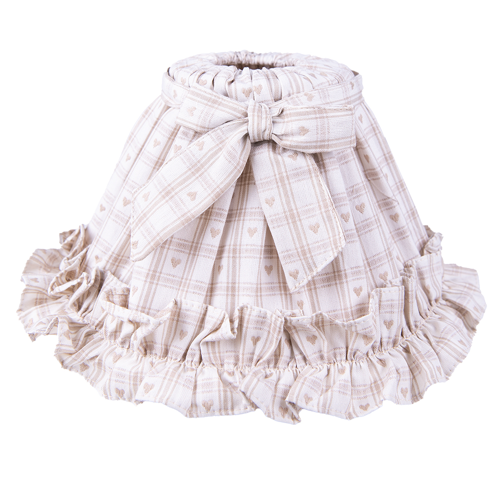 Clayre&Eef LampenkapØ 23x15 cm Beige Bruin Katoen Ruitjes afbeelding