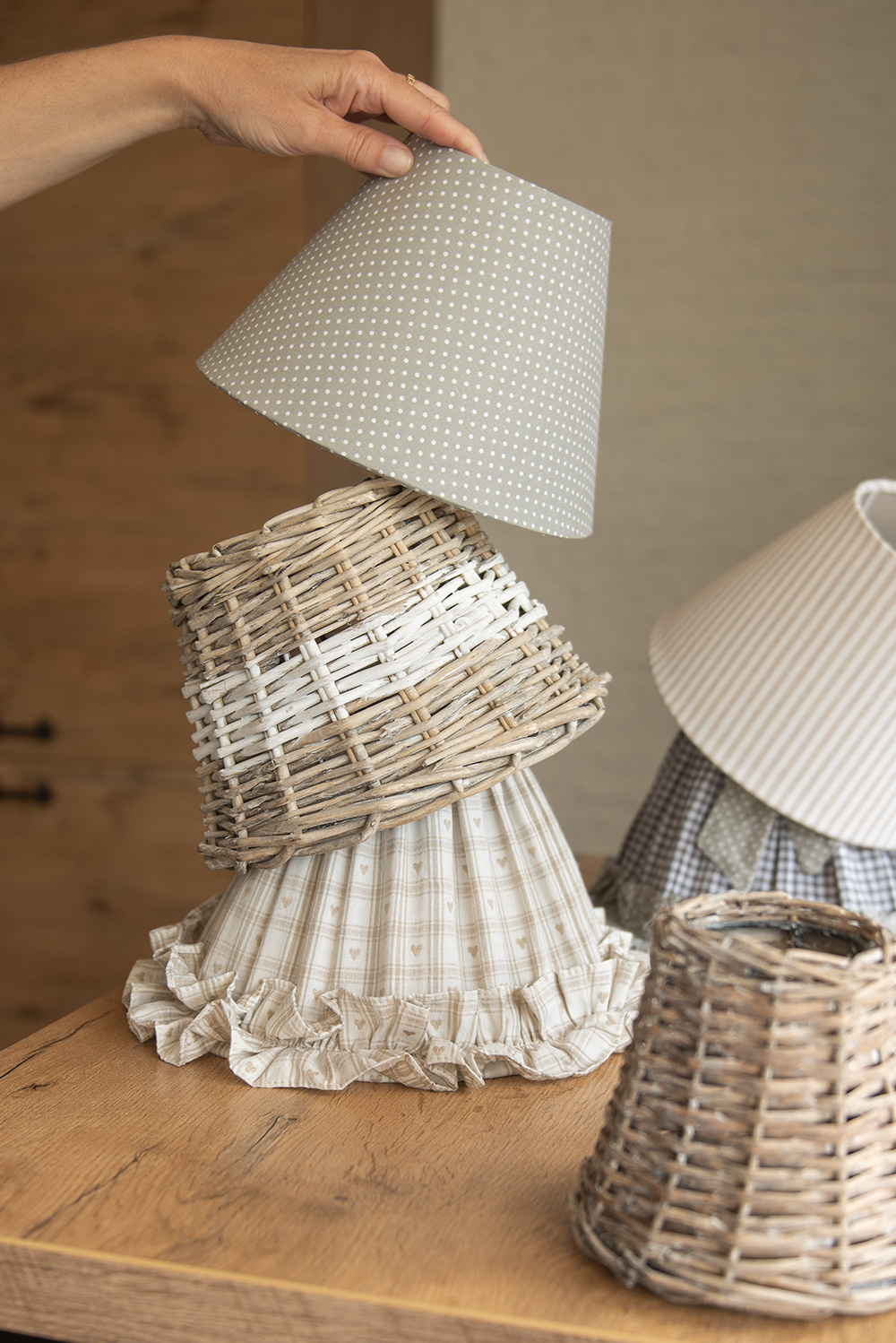 Lampenkap Ø 23X15 Cm Beige Bruin Katoen Ruitjes-image