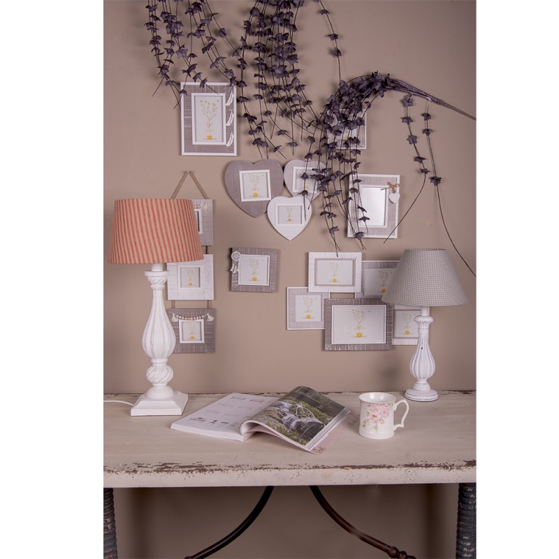 Clayre & Eef Abat-jour Ø 23x15 cm Gris Blanc Coton Points