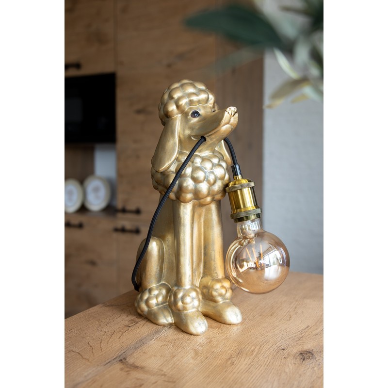 Clayre & Eef Table Lamp Dog Poodle 27x16x38 cm Gold colored Plastic