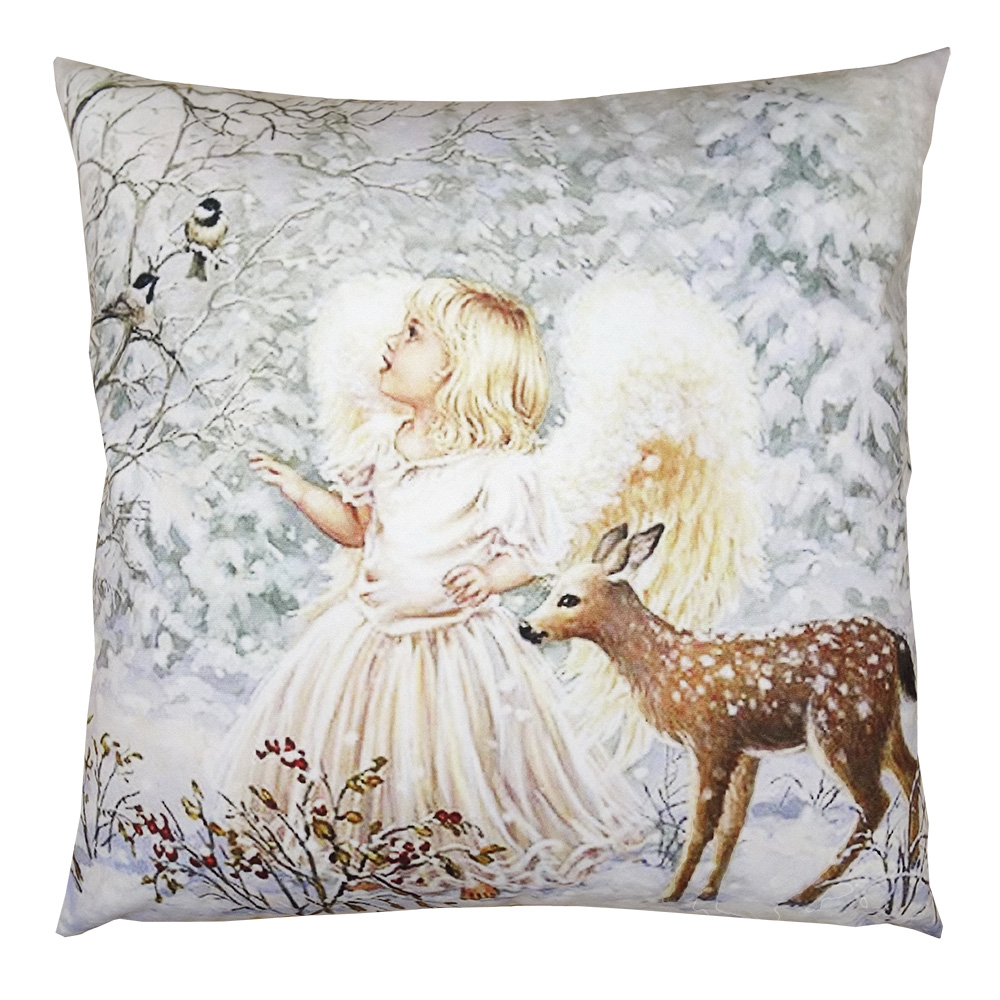 Clayre & Eef Kussenhoes 45x45 cm Wit Grijs Polyester Engel afbeelding 1