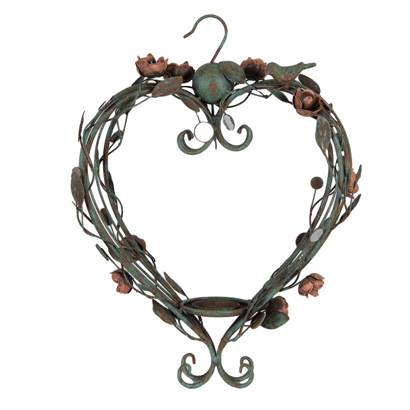 Clayre & Eef Candle holder 43x22x60 cm Green Metal Heart-Shaped