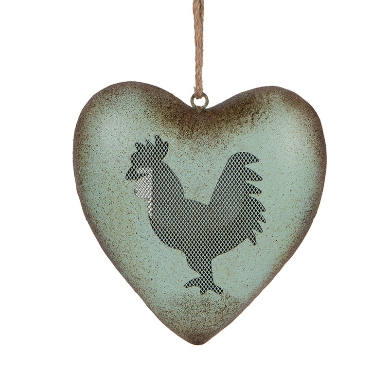Clayre & Eef Decorative Pendant Heart 23x7x23 cm Green Metal Rooster